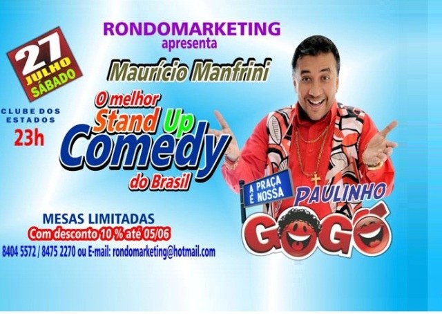  Show com Paulinho Gogó: até 5 de junho quem reservar mesa terá 10% de desconto 