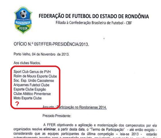 Erro de digitação em nota da FFER gera notícia errônea sobre o Vilhena 