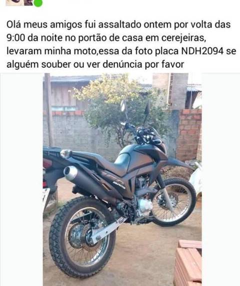 Roubos de motos a mão armada assustam população em Cerejeiras; bandidos ainda não foram presos pela polícia